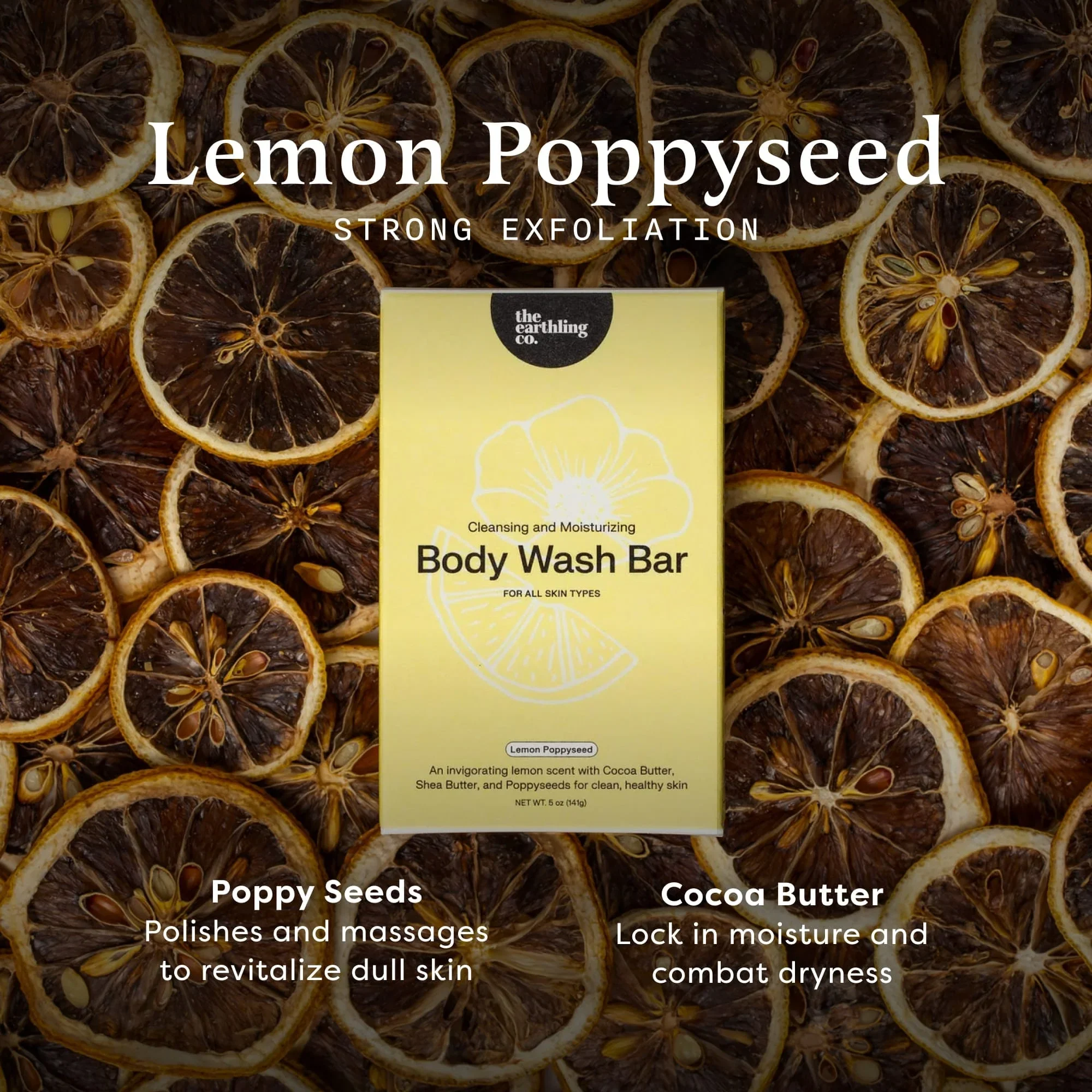 Lemon Poppyseed body wash bar box on dried citrus slices